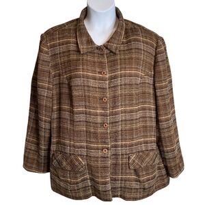 Vintage Harris Wallace Womens Brown Plaid‎ Jacket Sz 20W Old Money Academia